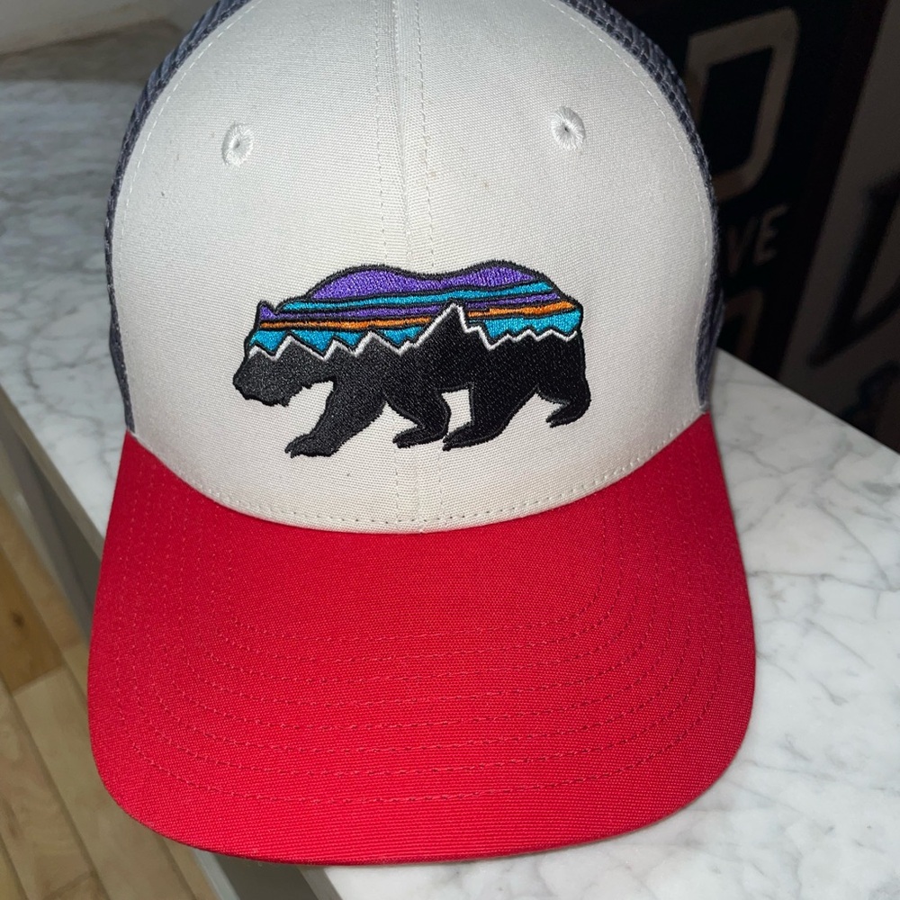 Red and White Fitz Roy Bear Trucker Hat